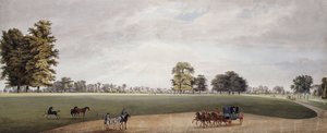 Un carruaje en el parque de Luton siendo recibido por jinetes y potrillos juguetones de Paul Sandby