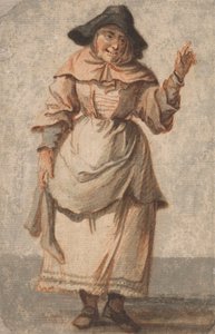 Una anciana del mercado sonríe y gesticula con la mano izquierda de Paul Sandby