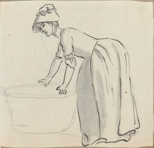 Niña con un sombrero trabajando [recto] de Paul Sandby