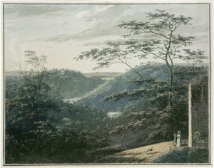 Paisaje con cascada y templo de Paul Sandby