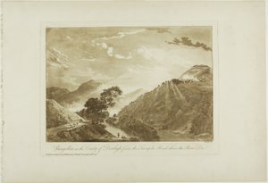 Llangollin en el condado de Denbigh, desde la carretera de peaje sobre el río Dee de Paul Sandby