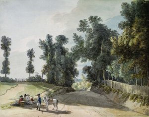 En el camino a Tonbridge: Viajeros descansando en una banda al lado del camino