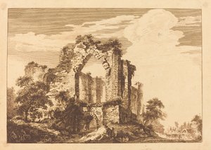 Ruinas con un Hombre Sentado y un Carro Cubierto en la Distancia de Paul Sandby