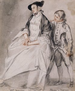 Estudio de la Sra. Mercier sentada en una silla, y su hijo menor, Henry Mercier, de pie detrás de ella de Paul Sandby