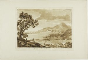 Traeth Mawr en el camino a Caernarvan desde Fistiniog, lámina seis de Doce vistas de Gales de Paul Sandby