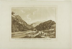 Vista del río Dee a 3 millas de Bala, con la montaña Cadar-Idris cerca de Dolgelli a 30 millas, lámina nueve de Doce vistas de Gales. de Paul Sandby