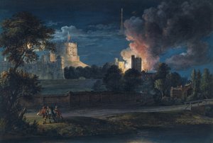 Castillo de Windsor desde Datchet Lane en una noche de júbilo, 1768 de Paul Sandby