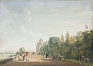 Castillo de Windsor: la terraza norte mirando al este, con figuras elegantes, 1803 de Paul Sandby