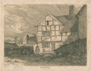Wolverhampton - Ruinas de una casa de entramado de madera: grabado en acero, nd [c 1815]