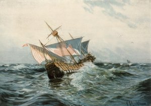 El barco de Colón Sta. María en clima tormentoso de Paul Schreckhaase