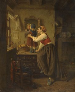 Mujer y niño frente a un espejo, 1870s de Paul Seignac