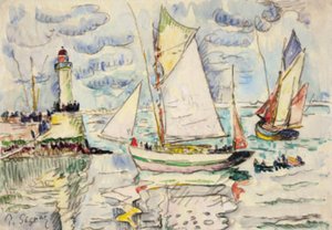 Dos barcos pesqueros frente a la entrada del puerto de Granville de Paul Signac