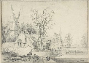 Pueblo con molino de viento e iglesia de Paul Theodor van Brussel