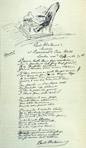 Poema del poeta francés Paul Verlaine (1844-1896) con un boceto del representante durante una lectura. 21/11/1893 de Paul Verlaine