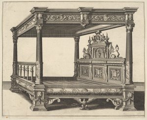 Cama con Dosel de Verscheyden Schrynwerck ... [Plusieurs Menuiseries ...], 1658 de Paul Vredeman de Vries