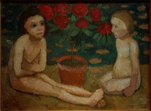 Dos niños sentados desnudos