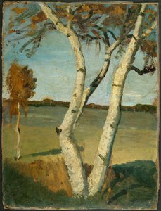 Abedul de dos troncos frente a un paisaje de Paula Modersohn Becker