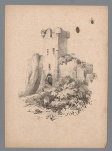 Vista de una torre en ruinas con puerta Estudios de paisaje de Paulus Lauters (título de la serie) Nouvelle suite de 40 études de paysages par P. Lauters (título de la serie)