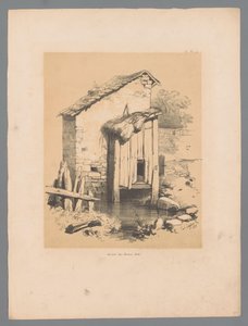 Vista de un granero en el agua Forêt (título sobre objeto) Rostros pintorescos de Paulus Lauters (título de la serie) Etrennes pittoresques pour 1839, par Lauters (título de la serie) de Paulus Lauters