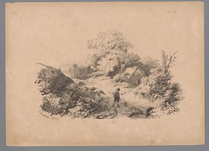 Paisaje con hombre y perro en un camino rural Estudios de paisaje de Paulus Lauters (título de la serie) Nouvelle suite de 40 études de paysages par P. Lauters (título de la serie) de Paulus Lauters