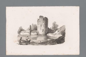 Dos figuras en un bote cerca de una ruina Principios de los paisajes (título de la serie) Principios de paysages (título de la serie)