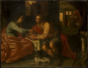 Esaú vendiendo su primogenitura (Génesis 27:1-29) de Paulus Moreelse (copy after)