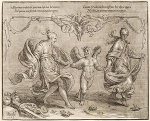 Cupido Bailando con Dos Mujeres Alegóricas de Paulus Moreelse
