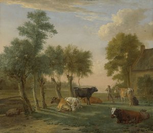 Vacas en un prado cerca de una granja, 1653