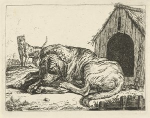 Perro recostado en una cadena Diferentes perros (título de la serie) de Pauwels van Hillegaert