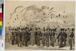 El Gran Duque Michael Pavlovich (1798-1849) visita el Campamento del Regimiento de la Guardia Imperial de Finlandia (o Regimiento de la Guardia de Finliandski), el 8 de julio de 1837. (El Gran Duque Mikhail Pavlovich visitando el Campamento del Regimiento  de Pavel Andreevich Fedotov