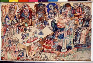 ""La Fiesta de los Reyes"" Acuarela y pluma de Pavel Nikolayevich Filonov (1883-1941) alrededor de 1912 Museo Estatal Ruso San Petersburgo de Pawel Nikolajewitsch Filonow