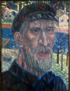 Miembro de un koljos. (Miembro de Kolkhoz). Retrato de un campesino en la URSS, durante el período de la política de colectivización, liderada por el gobierno de Joseph Stalin (Stalin) (Joseph Vissarionovich Djougachvili dit) (1879-1953), de 1928 a 1940. P