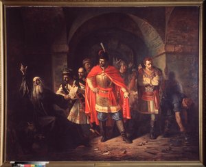 El Patriarca Hermógenes (Germogen) negándose a bendecir a los polacos - Pintura de Pavel Petrovich Chistyakov (1832-1919), óleo sobre lienzo