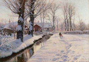 Un paisaje invernal boscoso de Peder Monsted