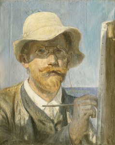 Un autorretrato del artista, cabeza y hombros en su caballete
