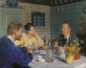 Un desayuno, El artista, su mujer y el escritor Otto Benzon de Peder Severin Kroyer