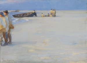 Pescadores en la playa norte de Skagen. Atardecer de verano de Peder Severin Krøyer