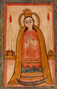 Virgen con vestido rojo, c. 1820 (pintura al agua sobre tabla de madera)