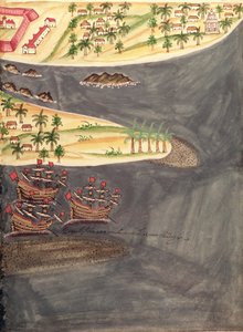 Sloane 197 f.182 Mapa de exploración de Surat, en el distrito de Gujarat de la India, ilustración de 