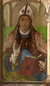 Ambrosio de Milán (c. 340-397) - San Ambrosio, arzobispo de Milán por Berruguete, Pedro (1450-1503). Óleo sobre madera, tamaño: 117x65, c. 1473-1475, Galería Nazionale delle Marche, Urbino
