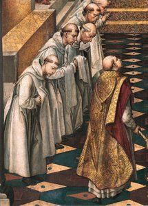 Aparición de la Virgen a la comunidad de monjes dominicos (detalle) de Pedro Berruguete