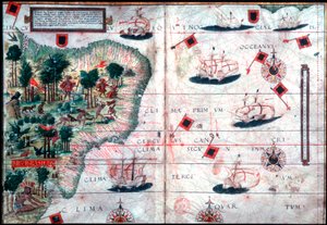 Mapa de Brasil por los navegantes portugueses Pedro Reinel y Lopo Homen de Pedro Reinel