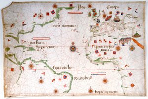 Carta Portulana del Océano Atlántico, Mediterráneo y Mar Negro, c.1535 (vitela, papel) de Pedro Reinel