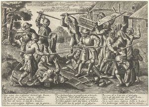 Batalla entre campesinos y soldados. Derboer Plaeghe (título sobre objeto) de Peeter Baltens