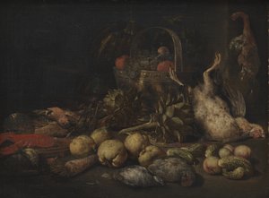 Naturaleza muerta con frutas y pájaros de Peeter Gijsels