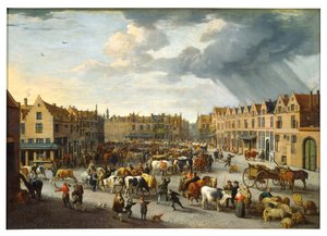 El viejo mercado de bueyes de Amberes (óleo sobre lienzo)