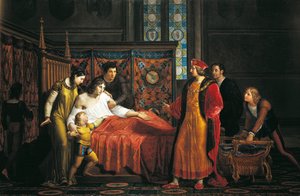 Carlos VIII visitando al moribundo Gian Galeazzo Sforza en el Castillo de Pavía