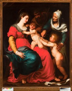 La Sagrada Familia con la mariposa y con Santa Isabel y San Juan Bautista Pintura de Pellegro Piola (1617-1640) de Pellegrino Piola