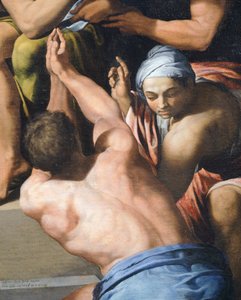 Hombre con el torso desnudo (detalle) de Adoración del Niño de Pellegrino Tibaldi