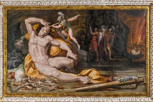 Ulises cegando a Polifemo, detalle de la Habitación de Polifemo de Pellegrino Tibaldi